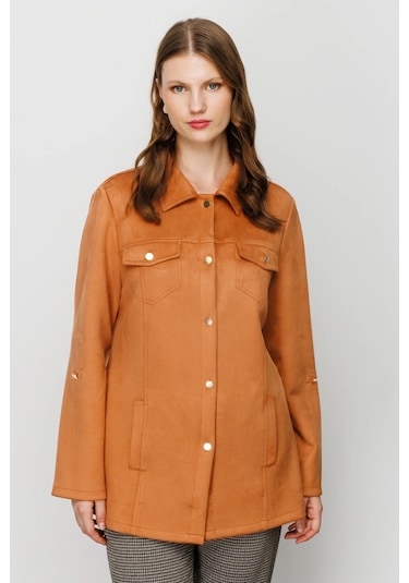 Ekol Büyük Beden Camel Kadın Trençkot 23207705 001