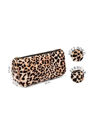 Lionesse Leopar Desenli Makyaj Çantası 4706 - Fermuarlı , Organizer