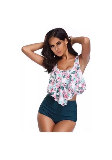 Konesam Kadınlar İçin Siyah Çiçek Desenli Lehte Detaylı Bikini Mayo - Hafif, Dayanıklı, Spor Ve Tatil İçin - L Beden Diğer