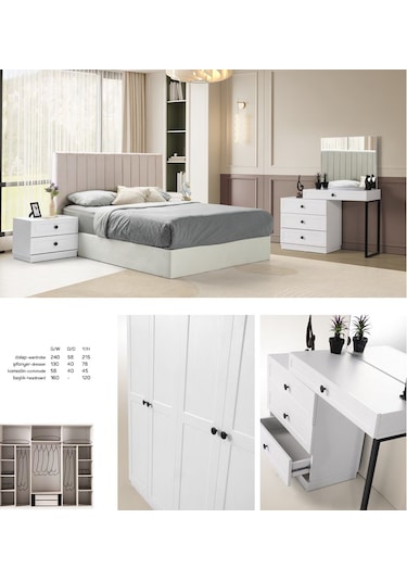 Bianora Mdf Membran 6 Kapaklı Gardırop ve Yatak Odası Takımı - Baza Hariç