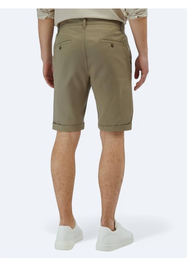 Vizon Düz Dokuma Slim Fit Casual Pamuk Karışımlı Bermuda Vizon