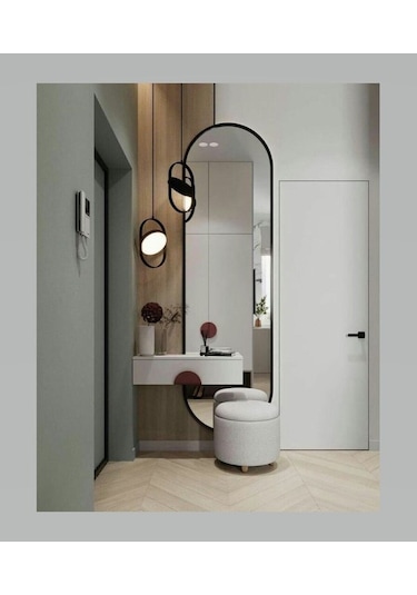 Model Alfa Dekoratif Ayna Boy Aynası Mdf 180cm X 62 Cm Elips Ayna Siyah