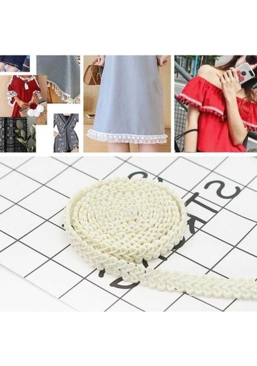 Flybuy 50m Uzunluk Polyester İpek Dantel Kemer, 0.8cm Genişlik, Bej/beyaz, Dekoratif Aksesuarlar İçin