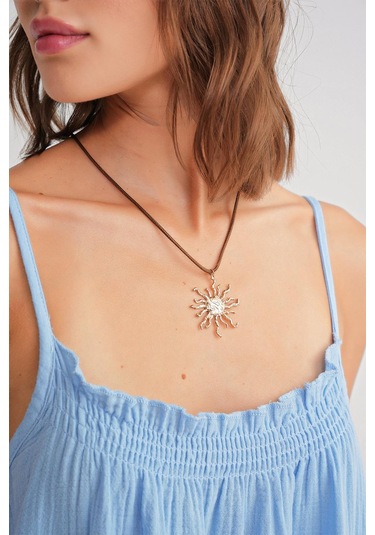 4740 Kadın Askılı Müslin Midi Elbise Bebe Mavi Bebe Mavi