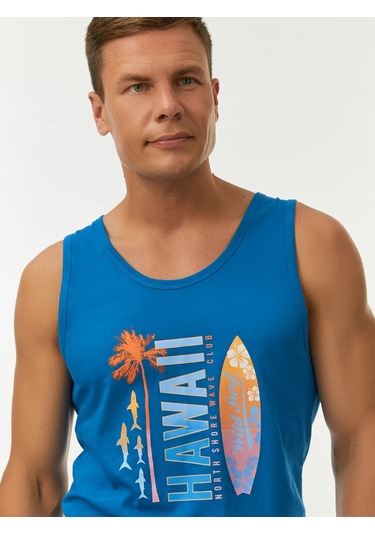 Oodji Baskılı Pamuklu Atlet 228792761 Mavi