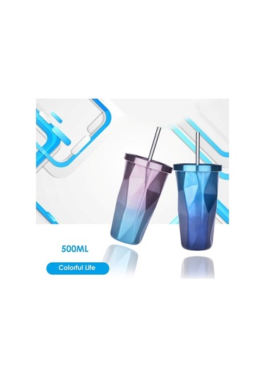 Elmpaly 500ml Paslanmaz Çelik Seyahat Su Matarası - Renkli Kapaklı Ve Pipetli