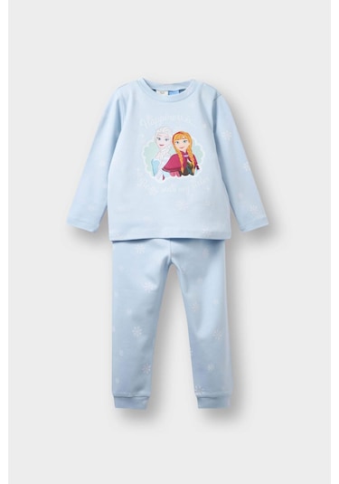 Defacto Kız Bebek Frozen Pijama Takımı Uzun Kollu Üst Uzun Alt F4588a525aube343 Mavi