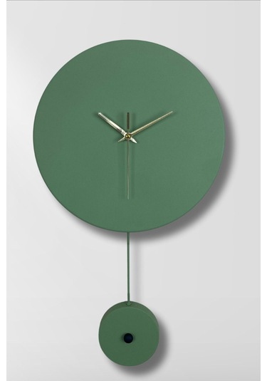 Elis Model Modern Metal Sıvama Akar Sessiz Mekanizmalı Duvar Saati 30 30cm Sarkaç Şeklinde Süs Yeşil