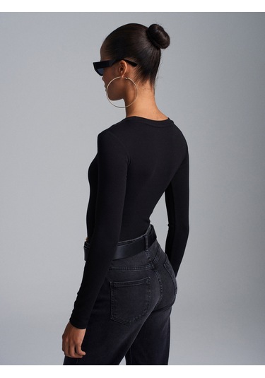 Dilvin 32695 Uzun Kollu Bodysuit-siyah Siyah