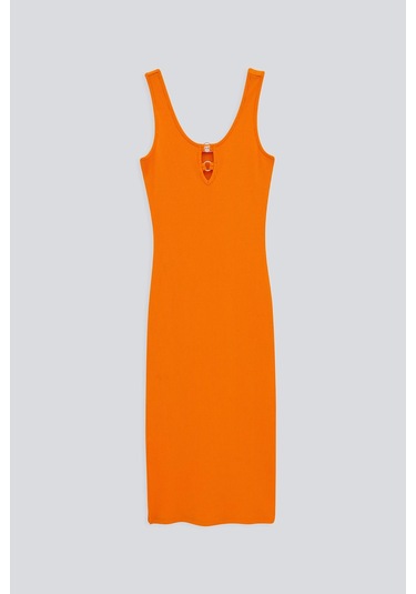 HALKA APLİKELİ ASKILI ELBİSE TURUNCU Turuncu