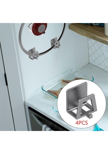 Suntek 4 Parça Tencere Kapağı Tutucu Duvara Monte Yerden Gri