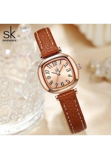 Novahub Kahverengi Shengke Sk İzle Kadın Kuvars Saat, Zarif Bayan Saat, Orijinal Relogio Feminino, 22mm Kadran, Deri Kordon, 3atm Su Geçirmez, Moda Ve Casual Çok Renkli