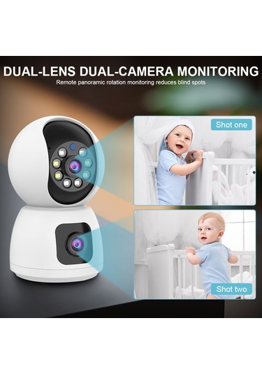 1080p Akıllı Wifi Kamera Kablosuz Monitör Kamerası İki Lensli 2.4g/5g Bağlantı Tam Renkli Gece Görüşü İki Yönlü Konuşma Hareket Algılama Alarm Hatırlatıcı Kablosuz Kamera Ev Ofis Dış Mekan İç Mekan Beyaz