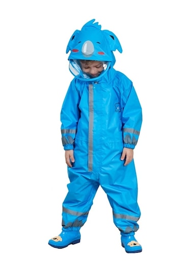 Çocuk Tek Parça Yağmurluk Erkek Ve Kız Hafif Kapşonlu Panço Mavi