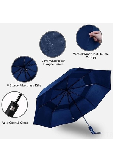 Novahub 62 İnç Büyük Katlanır Şemsiye: Otomatik Açılır Uv Koruma, 8 Kollu Seyahat Şemsiyesi Mavi - Dayanıklı Ve Kompakt