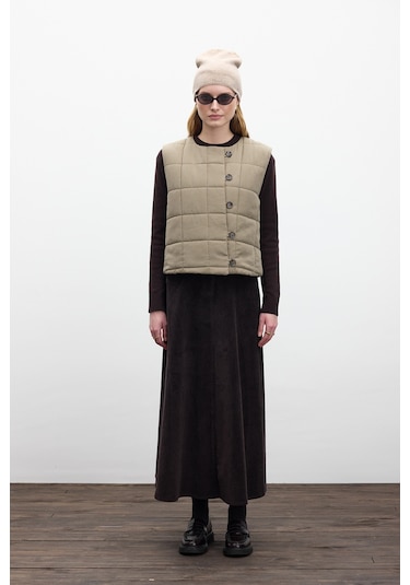 Kapitone Kısa Fit Yelek Yeşil Yeşil