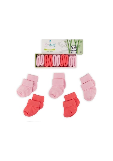 Novibaby 5'li Bambu Yenidoğan Bebek Çorap I Rose I 0-6 ay "Karışık Renkli"