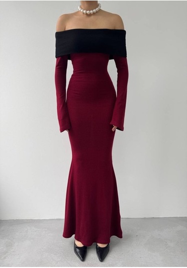 The İstanbul Leonidas Madonna Yaka Elbise Bordo