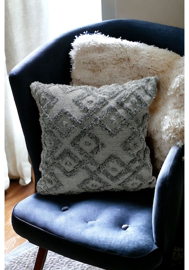 Bohem Dekoratif Yastık Kılıfı Kırlent Kılıfı 43x43 Cm Gri