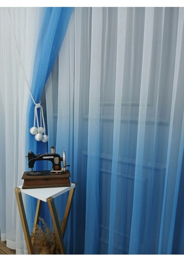 Tül Perde Çocuk Odası Yeni Tasarım Mavi Renkli Renk Geçişli Değrade Sağ/sol Takım Tül Fon Perde Mavi