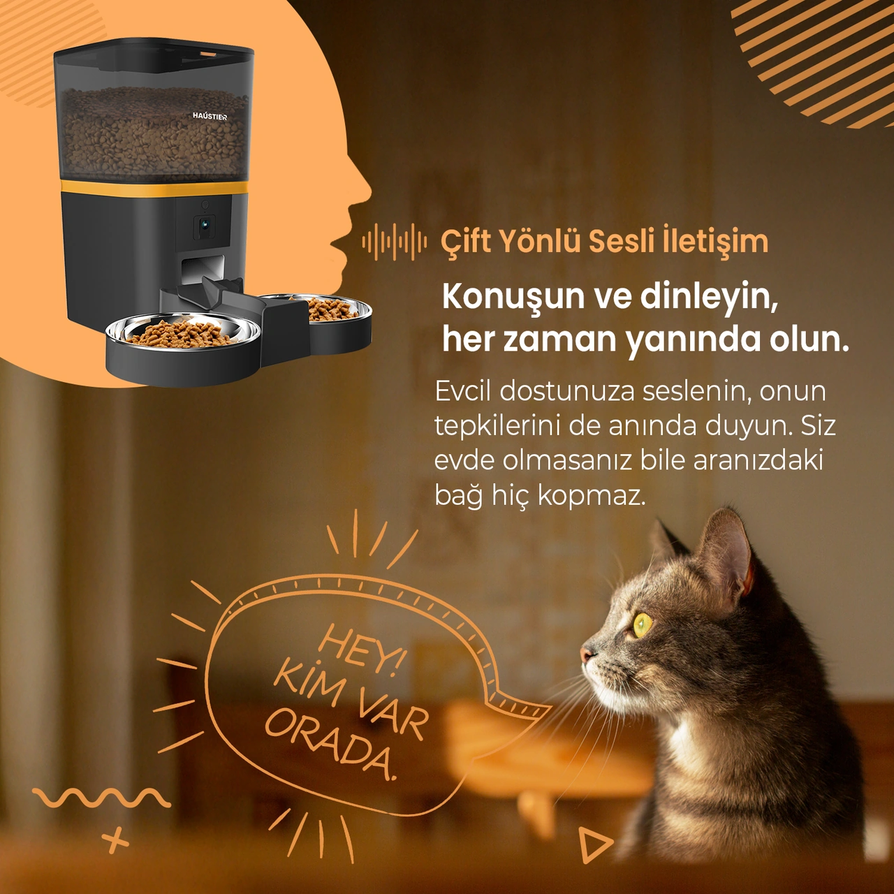 Haustier Qq005-d Kameralı Akıllı Kedi Köpek Otomatik Mama Kabı