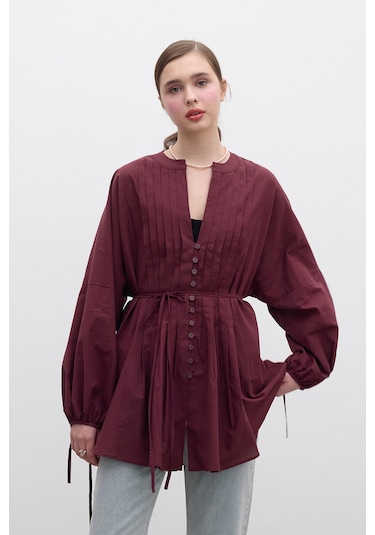 Nervür Detaylı Vual Tunik Bordo Bordo