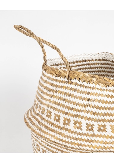 Desenli Large Boy Katlanabilir Hasır Sepet / Saksılık 35x32cm