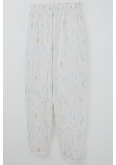 Breeze Kız Çocuk Pijama Takımı Bahar Fısıltısı Renkli Yapraklar Desenli 4-8 Yaş, Ekru Ekru