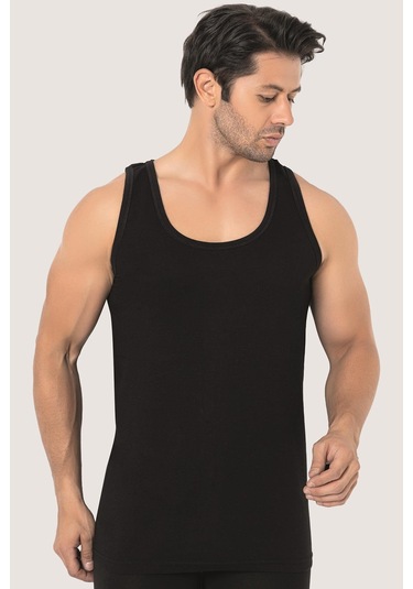 Erkek Siyah Penye Atlet %100 Pamuk 3'lü Paket Siyah