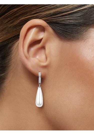 Şık Ve Zarif 925 Ayar Uzun Drop İnci Taşlı Gümüş Küpe