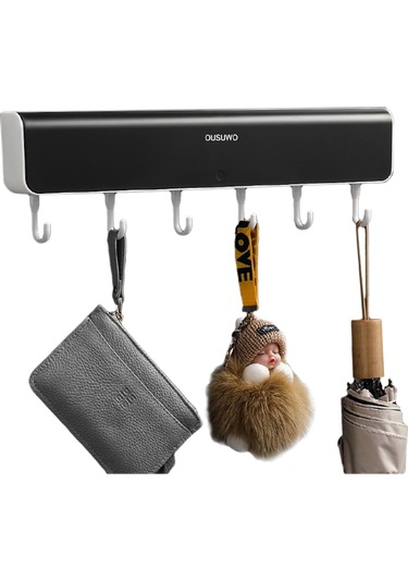 Reedark Duvar Takılı 6 Kanca Ve 4 Bölmeli Ahşaplık, Kolay Kurulum, 5 Kg Yük Taşıma, Ev/ofis/okul İçin Organize Rahatlık Siyah