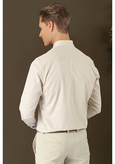 Efor Gk 711 Slim Fit Bej Klasik Gömlek Bej