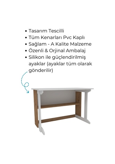 Enda Home Pillar Kütüphaneli Geniş Çalışma Masası 100x56 Cm Çam - Beyaz