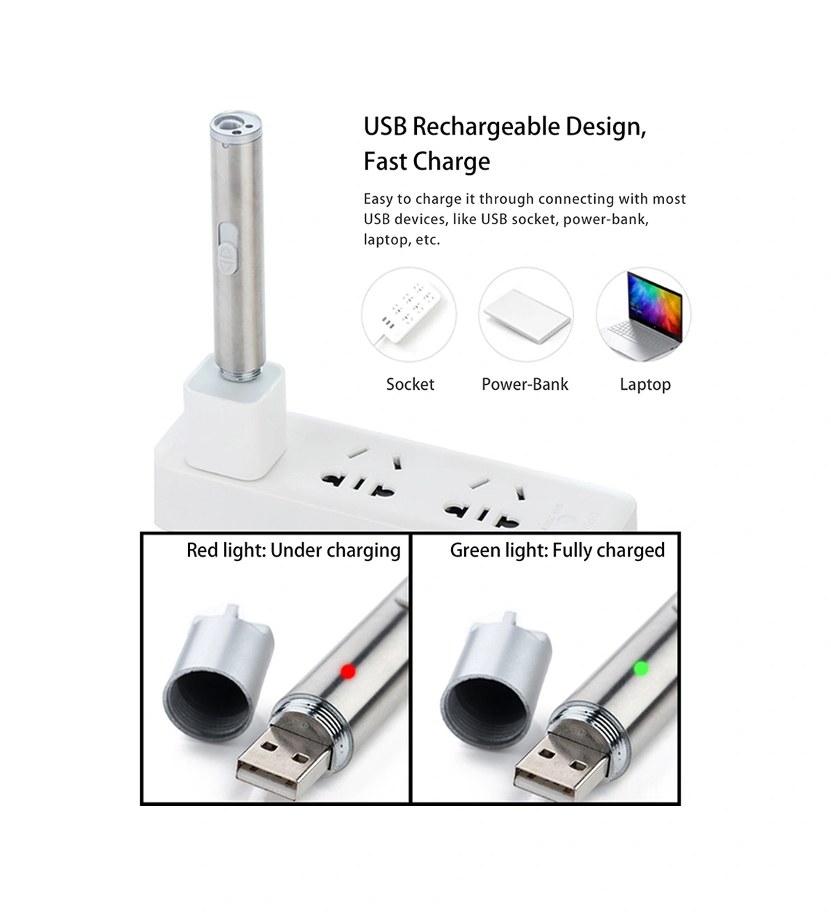 Yuntech01 Usb Şarjlı Alüminyum Tıbbi El Feneri - 3 Fonksiyon: Beyaz Işık, Kızılötesi Lazer Ve Mor Işık Para Kontrolü Gümüş