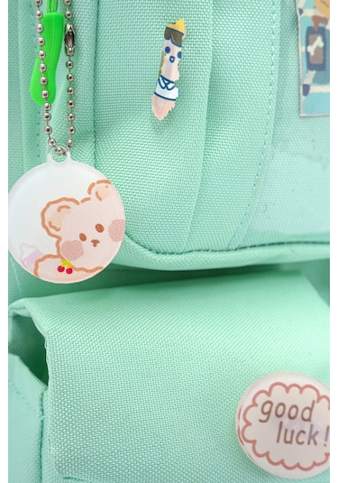 Wia Kawaii Kore Tarzı Ayıcıklı İlkokul Ve Beslenme Çantası Yeşil