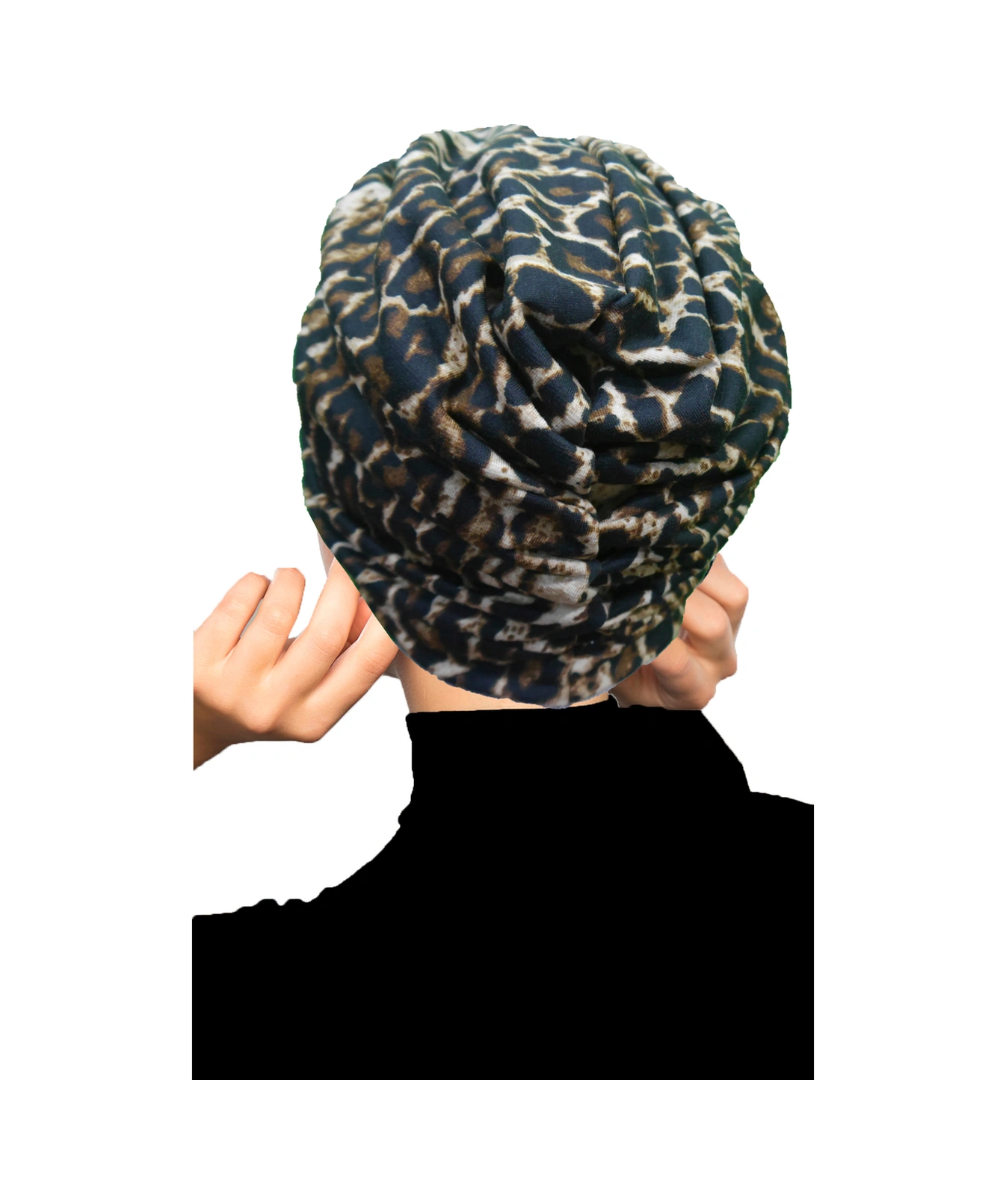 Savanna Vog Desenli Çapraz Ve Bant Detaylı Astarlı Hazır Türban Tesettür Havuz Bonesi Koyu Leopar