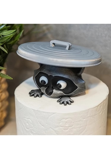 Chuangyinshop Gri Rakun Tuvalet Kağıdı Tutucu 3d Baskılı Banyo Dekoru Pratik Saklama Gri
