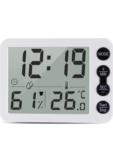 Rogfer Ts-9606-wb Geniş Ekran Alarm Zamanlayıcı Sıcaklık Nem Ölçer Beyaz Siyah Beyaz + Siyah