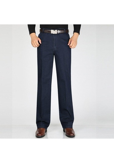 Erkek Kot Sonbahar Ve Kış Yüksek Belli Elastik İş Kot Pantolon Rahat Pantolon Erkek Kot Artı Boyutu Erkek Koyu Mavi