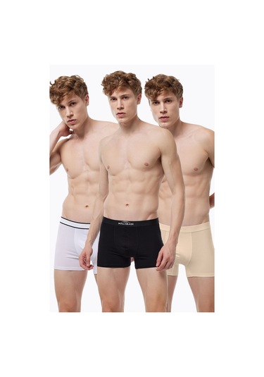 Malabadi Erkek 3'lü Siyah Beyaz Ten Rengi Görünmez İç Göstermeyen Pamuk Elastan Boxer 3m075 Siyah-beyaz-ten Rengi