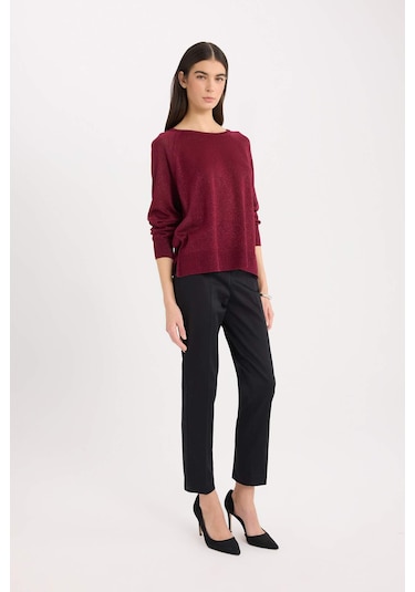 DeFacto Sigaret Saten Kumaş Pantolon Normal Bel Basic Düz Beli Lastikli Düz Paça J8743AZ25SMBK81