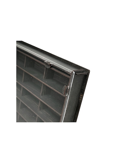 Şeffaf Kapaklı Eskitme Siyah Ahşap Hobi Araba Rafı 50 Li