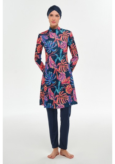 Likralı Tam Kapalı Tesettür Mayo Desenli 3108 Koyu Lacivert Koyulaci02 Koyu Lacivert