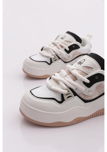 Benetton Bni-12157 Kadın Sneaker Ayakkabı Beyaz-siyah Benetton Bni-12157 Kadın Sneaker Ayakkabı Beyaz-siyah