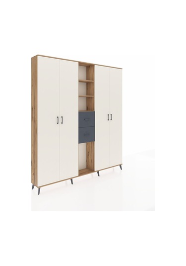 Arges Dolap 15 Raflı 2 Çekmeceli 4 Kapaklı 220x30x243 Çam-aytaşı/antrasit Aytası/antrasıt