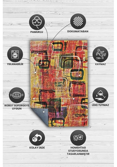 Homshtag Pastel Boho Çok Renkli Mutfak Halısı Soyut Salon Halısı Çok Renkli