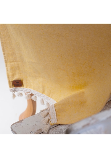 Vivamaison Sarı Düz Püsküllü Pamuk Kumaş 45X150 CM Runner