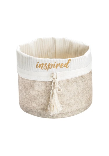 Keçe Yuvarlak Sepet Çok Amaçlı Düzenleyici Sepet Organizer Kutu Mega Boy - Bej