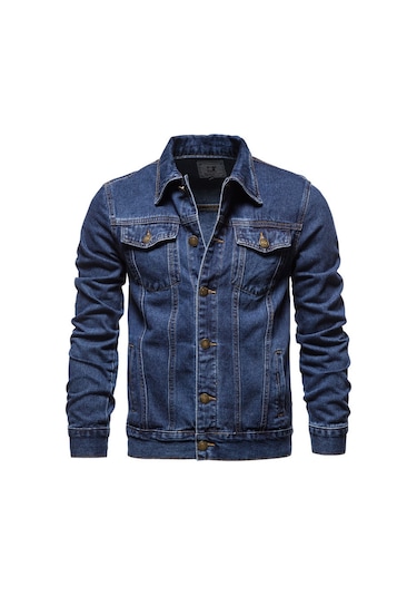 Yeni Erkek Kot Ceket Moda Günlük Hırka Mont Koyu Mavi