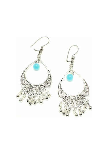 925 Ayar Gümüş Ay Modeli Aquamarin Taşlı Küpe